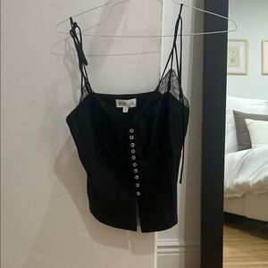 Elegant Black Camisole with Lace and Buttons